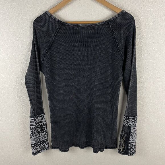 American Able Womens M Thermal Waffle Knit Cuff Details In Washed Black - Picture 5 of 5